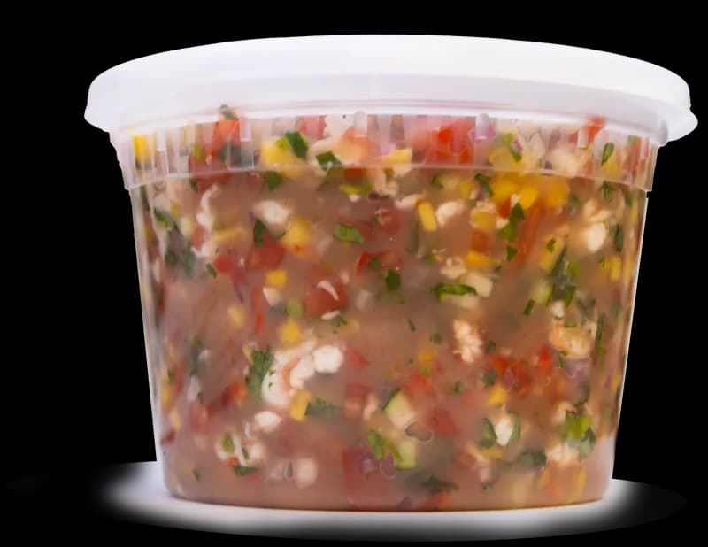 A tub of ceviche sold by the pound